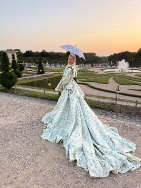 Selkie Bridgerton dress, crop jacket & tournure